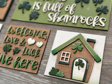Load image into Gallery viewer, Shamrock Home St.Patrick's Day Interchangeable Leaning Sign File, Glowforge, Clover, Lucky, Leprechaun, LuckyHeartDesignsCo
