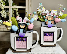 Load image into Gallery viewer, Easter Bear Bunny Mug Hugger File SVG, Glowforge, Egg, Farm, Tiered Tray, Tray Decor, Woodland, Plant Topper, Gift, LuckyHeartDesignsCo
