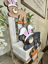 Load image into Gallery viewer, Easter Bear Bunny Shelf Hanging Sign File SVG, Rabbit, Carrot, Basket, Mantle decor, Woodland, glowforge LuckyHeartDesignsCo
