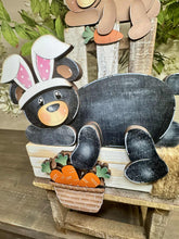 Load image into Gallery viewer, Easter Bear Bunny Shelf Hanging Sign File SVG, Rabbit, Carrot, Basket, Mantle decor, Woodland, glowforge LuckyHeartDesignsCo
