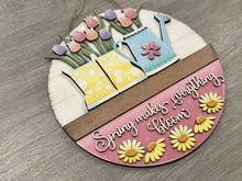 Load image into Gallery viewer, Spring Flowers Holiday Door Sign Interchangeable File, SVG Rain Boots, Watering Can, Floral, Tulip Daisy Seasonal, Home, Welcome, glowforge
