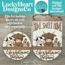 Load image into Gallery viewer, Cow Farm Holiday Door Sign Interchangeable File, SVG Highland, Dairy, Chicken, Home, Seasonal, Home, Welcome, glowforge
