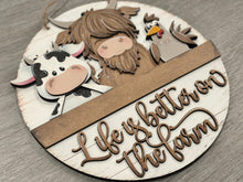 Load image into Gallery viewer, Cow Farm Holiday Door Sign Interchangeable File, SVG Highland, Dairy, Chicken, Home, Seasonal, Home, Welcome, glowforge
