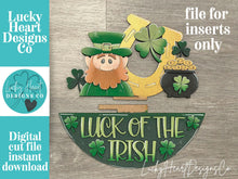Load image into Gallery viewer, Leprechaun Holiday Door Sign Interchangeable File, SVG St. Patrick's Day, Clover, Pot of Gold, Home, Seasonal, Home, Welcome, glowforge
