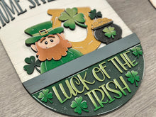 Load image into Gallery viewer, Leprechaun Holiday Door Sign Interchangeable File, SVG St. Patrick's Day, Clover, Pot of Gold, Home, Seasonal, Home, Welcome, glowforge
