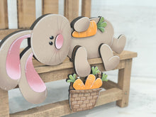 Load image into Gallery viewer, Floppy Easter Bunny Shelf Hanger Standing Sign File SVG, Rabbit, Carret, Basket, Mantle decor, glowforge LuckyHeartDesignsCo
