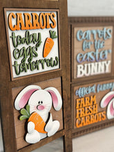 Load image into Gallery viewer, Floppy Easter Bunny Interchangeable Leaning Sign File SVG, Glowforge Tiered Tray, Carrot, Egg, Spring, LuckyHeartDesignsCo
