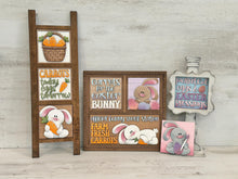 Load image into Gallery viewer, Floppy Easter Bunny Interchangeable Leaning Sign File SVG, Glowforge Tiered Tray, Carrot, Egg, Spring, LuckyHeartDesignsCo

