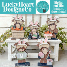 Load image into Gallery viewer, Highland Easter Butterfly Standing Sign File SVG, Glowforge, Cow, Bunny, Egg, Basket, Carrots, Tiered Tray LuckyHeartDesignsCo
