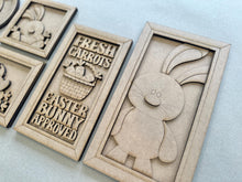 Load image into Gallery viewer, Floppy Easter Bunny Wall Sign Bundle Set File SVG, Glowforge, Spring, Carrot, Basket Cottontail, Chocolate, LuckyHeartDesignsCo
