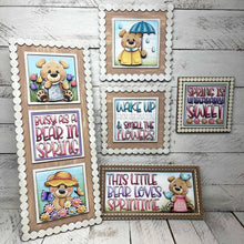 Load image into Gallery viewer, Bear Spring Interchangeable Leaning Sign File SVG, Glowforge Farm, Butterfly, Umbrella, Woodland, Flower, Tiered Tray, LuckyHeartDesignsCo
