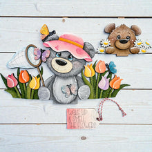 Load image into Gallery viewer, Bear Spring Flower Basket Interchangeable File SVG, Floral, Woodland, Tulip, Floral, Daisy, Tiered Tray, Glowforge, LuckyHeartDesignsCo
