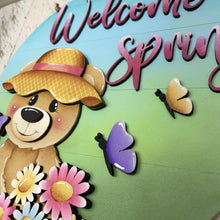 Load image into Gallery viewer, Boor Spring Door Hanger Sign File SVG, Glowforge, Daisy, Woodland, Flower, Butterfly, LuckyHeartDesignsCo
