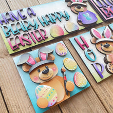 Load image into Gallery viewer, Bear Easter Bunny Interchangeable Leaning Sign File SVG, Glowforge Farm, Egg, Cow, Woodland Tiered Tray, Spring, LuckyHeartDesignsCo
