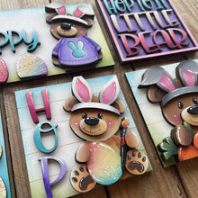 Load image into Gallery viewer, Bear Easter Bunny Interchangeable Leaning Sign File SVG, Glowforge Farm, Egg, Cow, Woodland Tiered Tray, Spring, LuckyHeartDesignsCo
