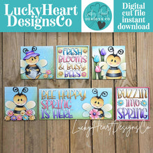 Load image into Gallery viewer, Bee Spring Interchangeable Leaning Sign File SVG, Glowforge Farm, Butterfly, Umbrella, Woodland, Flower, Tiered Tray, LuckyHeartDesignsCo
