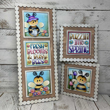 Load image into Gallery viewer, Bee Spring Interchangeable Leaning Sign File SVG, Glowforge Farm, Butterfly, Umbrella, Woodland, Flower, Tiered Tray, LuckyHeartDesignsCo
