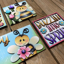 Load image into Gallery viewer, Bee Spring Interchangeable Leaning Sign File SVG, Glowforge Farm, Butterfly, Umbrella, Woodland, Flower, Tiered Tray, LuckyHeartDesignsCo
