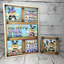 Load image into Gallery viewer, Bee Spring Interchangeable Leaning Sign File SVG, Glowforge Farm, Butterfly, Umbrella, Woodland, Flower, Tiered Tray, LuckyHeartDesignsCo
