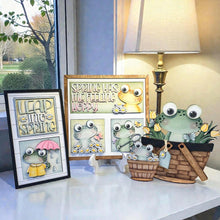 Load image into Gallery viewer, Frog Umbrella Spring Interchangeable Leaning Sign File SVG, Daisy, Butterfly, Flower, Tiered Tray Glowforge, LuckyHeartDesignsCo
