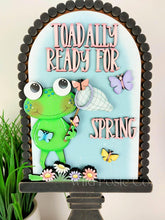 Load image into Gallery viewer, Frog Spring Tall Arch Sign Interchangeable File SVG, TINY, INSERT only Butterfly, Daisy, Glowforge Holiday Tiered Tray LuckyHeartDesignsCo
