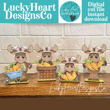 Load image into Gallery viewer, Moose Easter Carrots Standing File SVG, Glowforge, Tiered Tray, Woodland, Bunny, Basket, Egg Hunt, LuckyHeartDesignsCo
