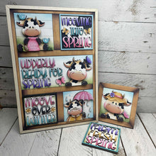 Load image into Gallery viewer, Dairy Cow Spring Farm Interchangeable Leaning Sign File SVG, Glowforge Farm, Flower, Bird, Tiered Tray, Spring, LuckyHeartDesignsCo
