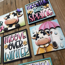 Load image into Gallery viewer, Dairy Cow Spring Farm Interchangeable Leaning Sign File SVG, Glowforge Farm, Flower, Bird, Tiered Tray, Spring, LuckyHeartDesignsCo
