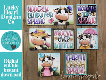 Load image into Gallery viewer, Dairy Cow Spring Farm Interchangeable Leaning Sign File SVG, Glowforge Farm, Flower, Bird, Tiered Tray, Spring, LuckyHeartDesignsCo
