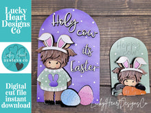 Load image into Gallery viewer, Highland Easter Bunny Tall Arch Sign Interchangeable File SVG TINY, INSERT only Egg Carrot Glowforge Holiday Tiered Tray LuckyHeartDesignsCo
