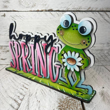 Load image into Gallery viewer, Frog Spring Shelf Sitter Sign File SVG, Glowforge, Flower, Butterfly, Daisy, Watering can, Umbrella Tiered Tray LuckyHeartDesignsCo
