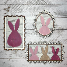 Load image into Gallery viewer, Floral Bunny Head Sign Trio File SVG, Glowforge, Spring, Flower, Easter, Cottontail, Decorative Frame, Lace,LuckyHeartDesignsCo
