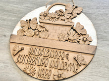 Load image into Gallery viewer, Flower Butterfly Holiday Door Sign Interchangeable File, SVG, Spring Basket Butterflies, Floral Tulip Daisy Seasonal Home Welcome, glowforge
