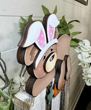 Load image into Gallery viewer, Easter Bear Bunny Shelf Hanging Sign File SVG, Rabbit, Carrot, Basket, Mantle decor, Woodland, glowforge LuckyHeartDesignsCo
