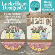 Load image into Gallery viewer, Spring Flowers Holiday Door Sign Interchangeable File, SVG Rain Boots, Watering Can, Floral, Tulip Daisy Seasonal, Home, Welcome, glowforge
