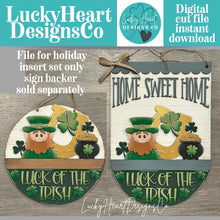 Load image into Gallery viewer, Leprechaun Holiday Door Sign Interchangeable File, SVG St. Patrick's Day, Clover, Pot of Gold, Home, Seasonal, Home, Welcome, glowforge
