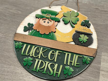 Load image into Gallery viewer, Leprechaun Holiday Door Sign Interchangeable File, SVG St. Patrick's Day, Clover, Pot of Gold, Home, Seasonal, Home, Welcome, glowforge
