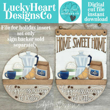 Load image into Gallery viewer, Coffee Holiday Door Sign Interchangeable File, SVG Croissant, Brewed, Kitchen, Home, Seasonal, Home, Welcome, glowforge
