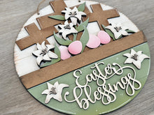 Load image into Gallery viewer, Easter ReligiousHoliday Door Sign Interchangeable File, SVG, Floral, Eggs, Basket, Spring, Cross, Lily, Seasonal, Home, Welcome, glowforge
