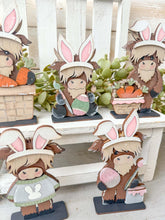 Load image into Gallery viewer, Highland Easter Butterfly Standing Sign File SVG, Glowforge, Cow, Bunny, Egg, Basket, Carrots, Tiered Tray LuckyHeartDesignsCo
