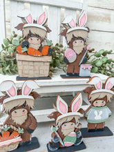 Load image into Gallery viewer, Highland Easter Butterfly Standing Sign File SVG, Glowforge, Cow, Bunny, Egg, Basket, Carrots, Tiered Tray LuckyHeartDesignsCo
