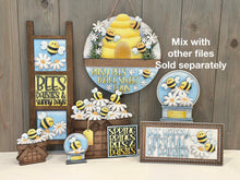 Load image into Gallery viewer, Bee Daisies Interchangeable Leaning Sign File SVG, Glowforge Spring, Summer, Daisy, Flower, Floral, Honey Tiered Tray, LuckyHeartDesignsCo
