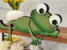 Load image into Gallery viewer, Frog Spring Shelf Hanging Sign File SVG, Daisy, Butterfly, Floral, Flower, Basket, Mantle decor, Woodland, glowforge LuckyHeartDesignsCo
