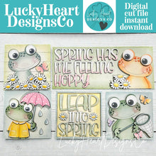 Load image into Gallery viewer, Frog Umbrella Spring Interchangeable Leaning Sign File SVG, Daisy, Butterfly, Flower, Tiered Tray Glowforge, LuckyHeartDesignsCo
