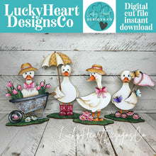 Load image into Gallery viewer, Goose Spring Standing File SVG, Umbrella, Swimming, Flower, Cute, Pet, Farm Tiered Tray Glowforge, LuckyHeartDesignsCo

