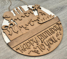 Load image into Gallery viewer, Birthday Holiday Door Sign Interchangeable File, SVG Cake, Balloon, Candles, Present, Celebrate, Seasonal, Home, Welcome, glowforge
