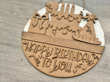 Load image into Gallery viewer, Birthday Holiday Door Sign Interchangeable File, SVG Cake, Balloon, Candles, Present, Celebrate, Seasonal, Home, Welcome, glowforge
