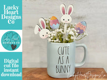 Load image into Gallery viewer, Easter Bunny Mug Stick File SVG, Glowforge Tiered Tray, Tray Decor, Plant Topper, Egg Gift, LuckyHeartDesignsCo
