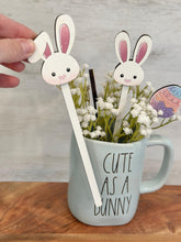 Load image into Gallery viewer, Easter Bunny Mug Stick File SVG, Glowforge Tiered Tray, Tray Decor, Plant Topper, Egg Gift, LuckyHeartDesignsCo
