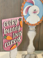 Load image into Gallery viewer, Easter Bunny Pedestal Spindle Slide On Seasonal Set Interchangeable File SVG, Carrots Spring Home Sign, Decor Glowforge, LuckyHeartDesignsCo
